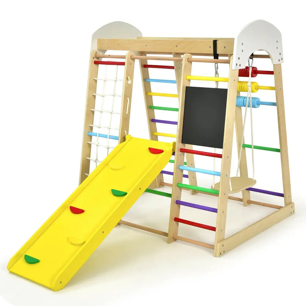 Indoor Playground Climbing Gym Wooden 8-in-1 Climber Playset for Children-Multicolor - Multicolor - Climbers & Slides
