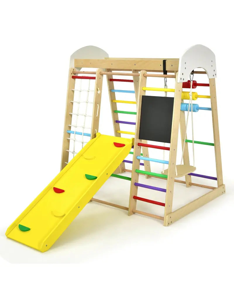 Indoor Playground Climbing Gym Wooden 8-in-1 Climber Playset for Children-Multicolor - Multicolor - Climbers & Slides