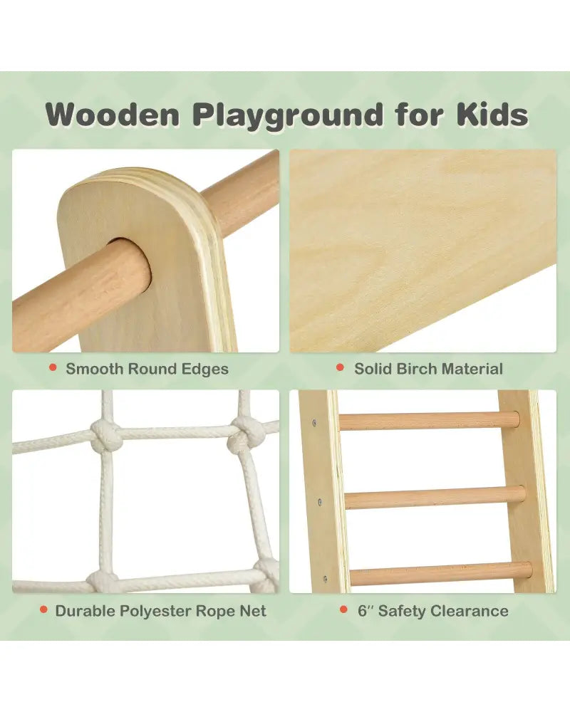 Indoor Playground Climbing Gym Wooden 8-in-1 Climber Playset for Children-Natural - Natural - Climbers & Slides