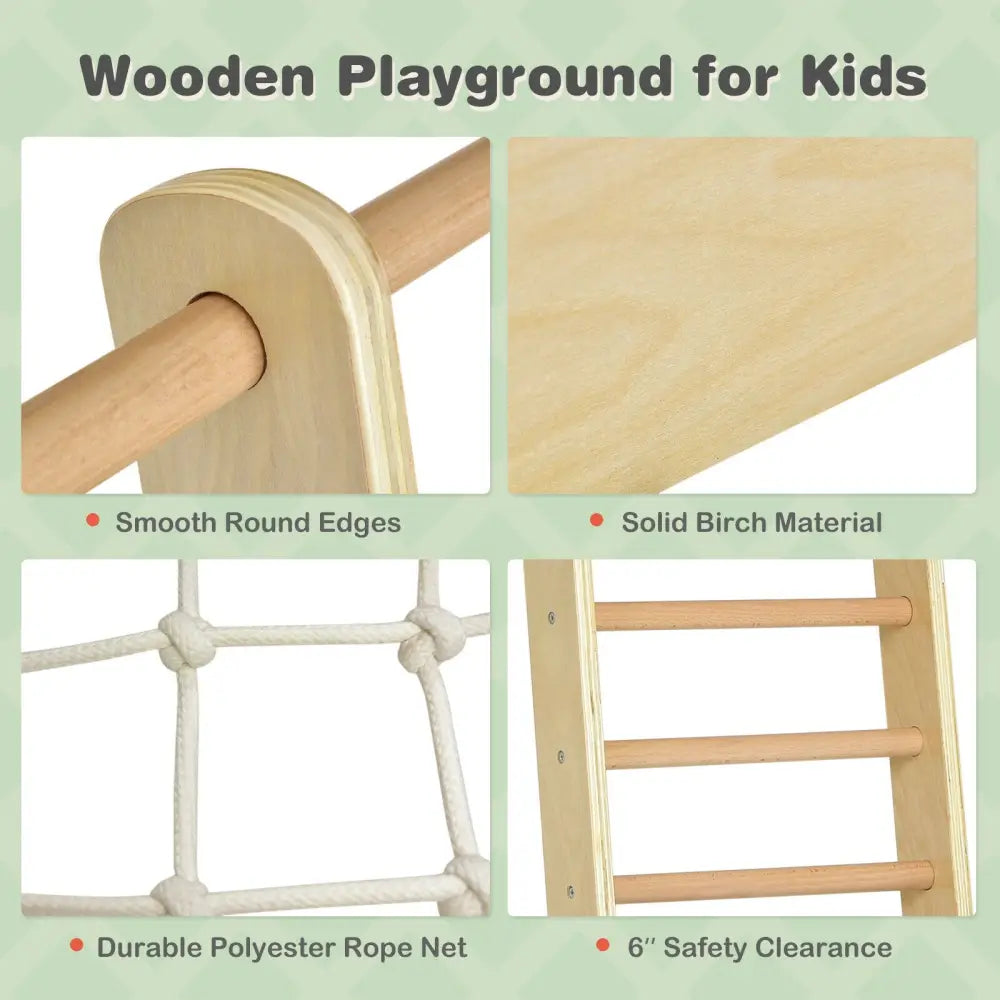 Indoor Playground Climbing Gym Wooden 8-in-1 Climber Playset for Children-Natural - Natural - Climbers & Slides