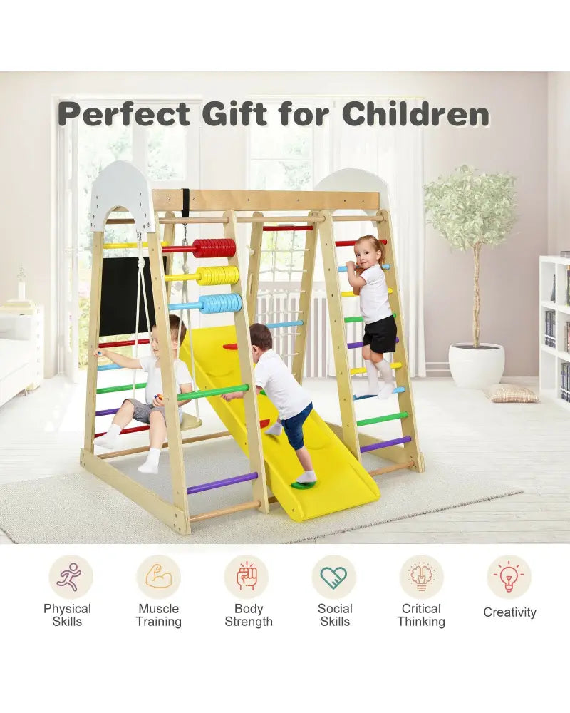 Indoor Playground Climbing Gym Wooden 8-in-1 Climber Playset for Children-Multicolor - Multicolor - Climbers & Slides