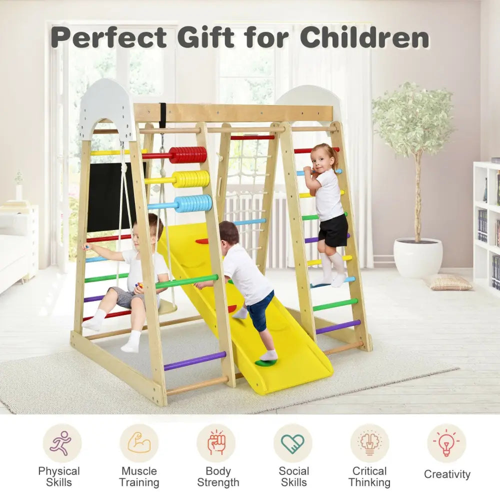 Indoor Playground Climbing Gym Wooden 8-in-1 Climber Playset for Children-Multicolor - Multicolor - Climbers & Slides
