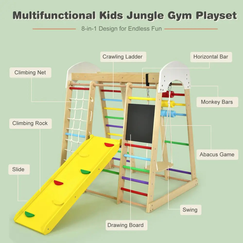 Indoor Playground Climbing Gym Wooden 8-in-1 Climber Playset for Children-Multicolor - Multicolor - Climbers & Slides