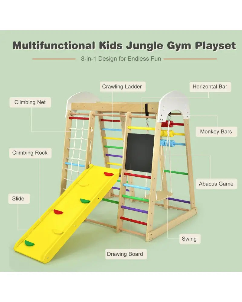 Indoor Playground Climbing Gym Wooden 8-in-1 Climber Playset for Children-Multicolor - Multicolor - Climbers & Slides
