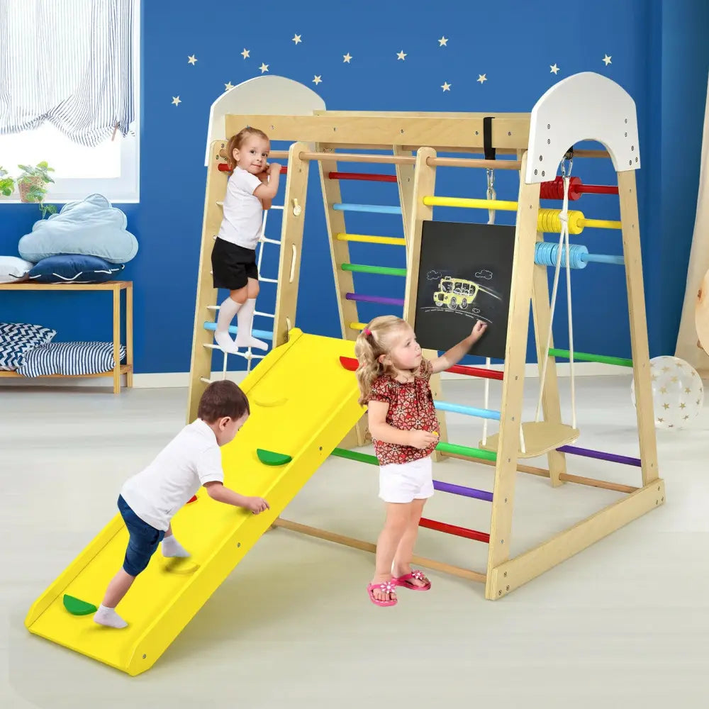 Indoor Playground Climbing Gym Wooden 8-in-1 Climber Playset for Children-Multicolor - Multicolor - Climbers & Slides