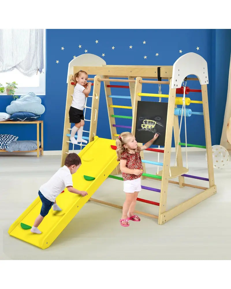 Indoor Playground Climbing Gym Wooden 8-in-1 Climber Playset for Children-Multicolor - Multicolor - Climbers & Slides