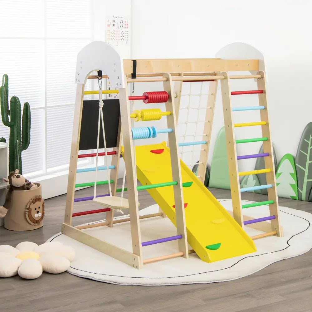 Indoor Playground Climbing Gym Wooden 8-in-1 Climber Playset for Children-Multicolor - Multicolor - Climbers & Slides