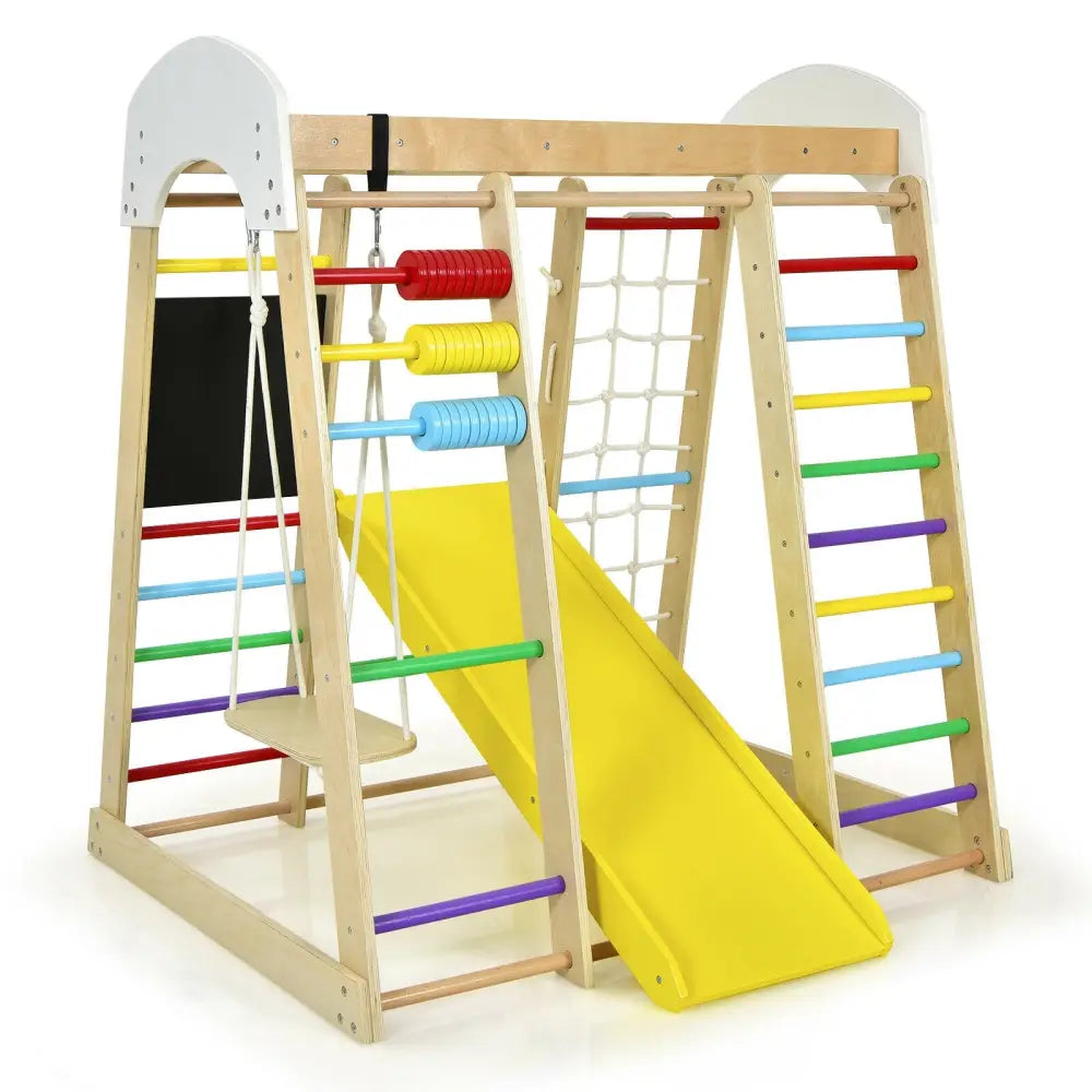 Indoor Playground Climbing Gym Wooden 8-in-1 Climber Playset for Children-Multicolor - Multicolor - Climbers & Slides