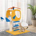 Indoor Small Aviation-themed Cat Tree Cat Tower with Helicopter Top Perch-Yellow - Yellow - Cat Trees Condos &