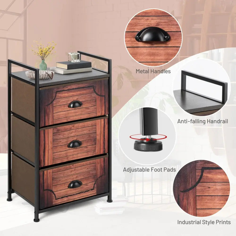 Industrial 3-Layers Fabric Dresser with Fabric Drawers and Steel Frame Costway