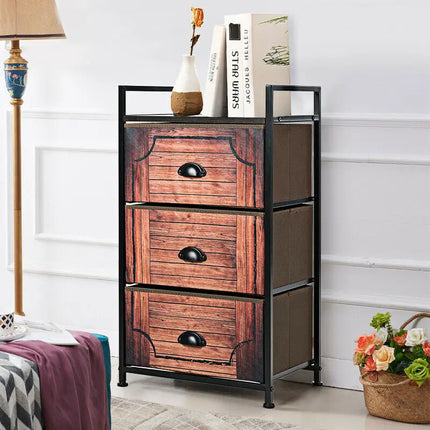 Industrial 3-Layers Fabric Dresser with Fabric Drawers and Steel Frame Costway