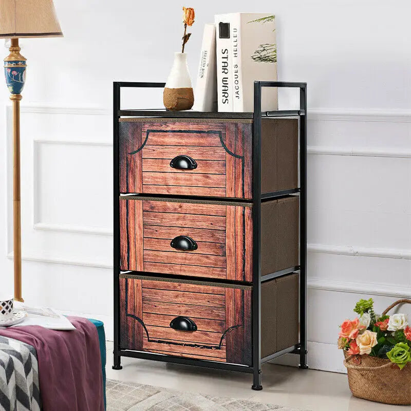 Industrial 3-Layers Fabric Dresser with Fabric Drawers and Steel Frame Costway