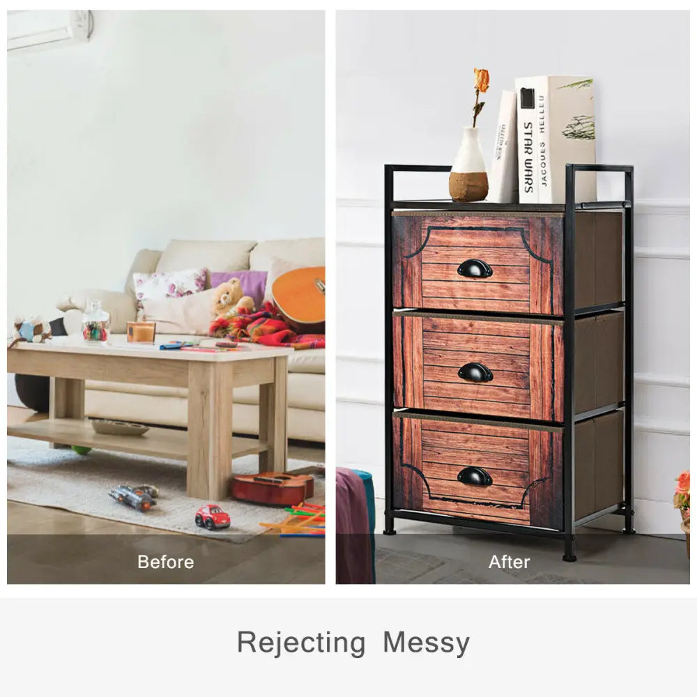 Industrial 3-Layers Fabric Dresser with Fabric Drawers and Steel Frame Costway