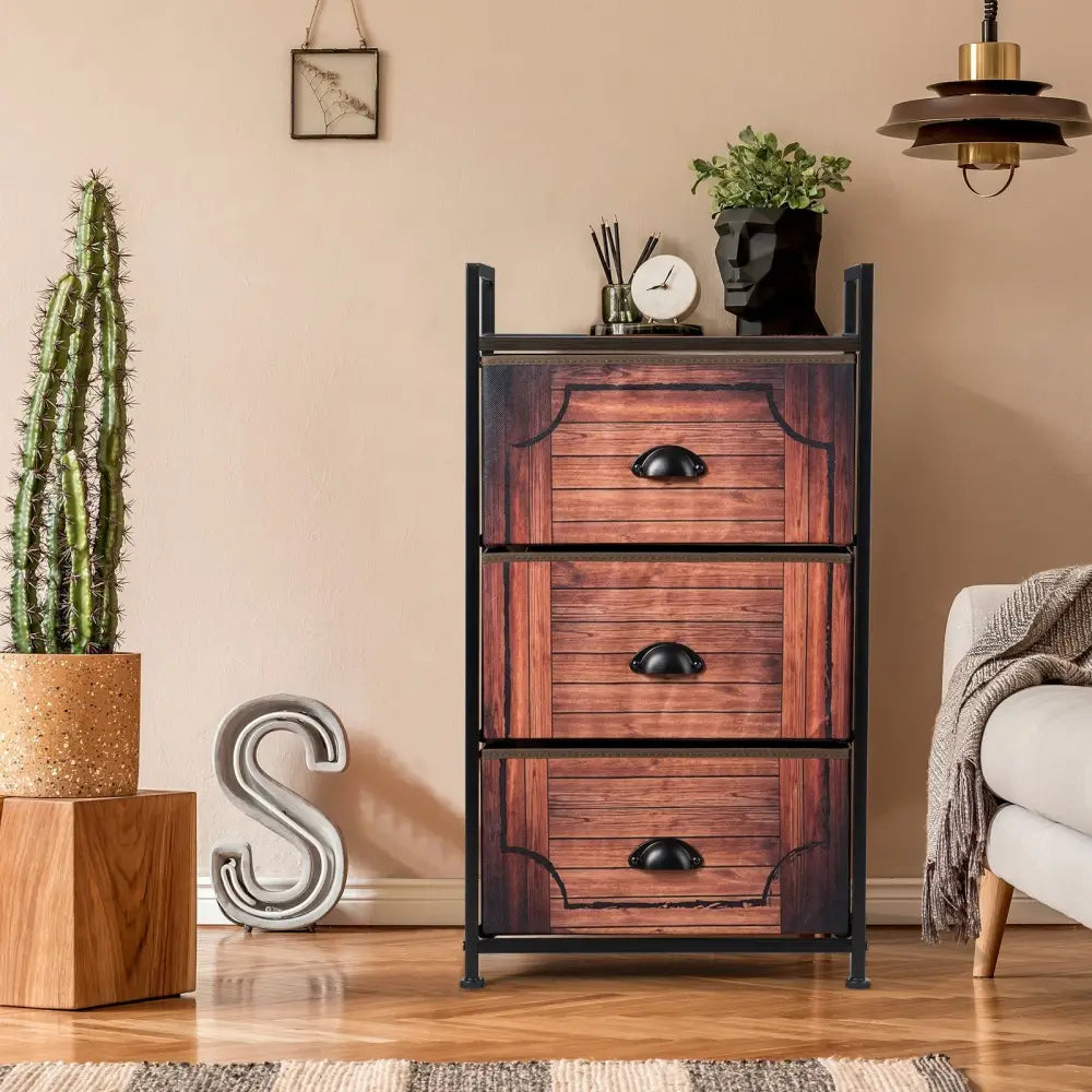 Industrial 3-Layers Fabric Dresser with Fabric Drawers and Steel Frame Costway