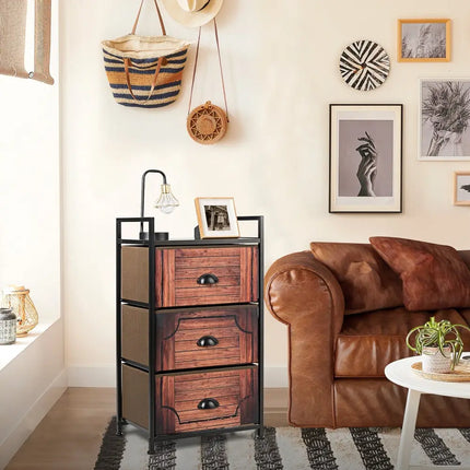 Industrial 3-Layers Fabric Dresser with Fabric Drawers and Steel Frame Costway