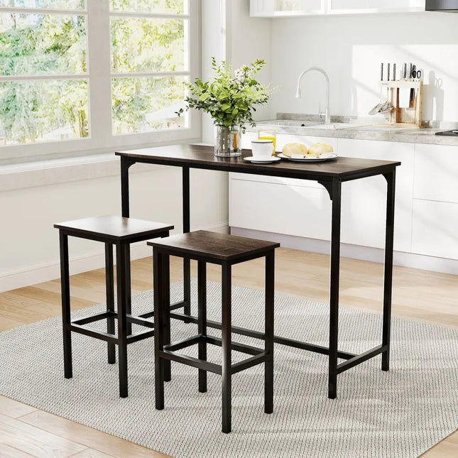 Industrial 3-Piece 47.5’’ Counter-Height Dining Table and 2 Bar Stools-Gray - Gray - Dining Room Sets