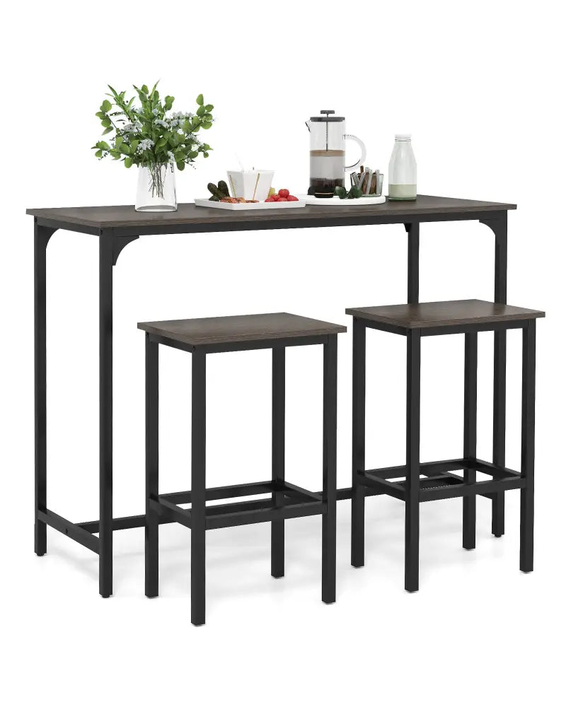 Industrial 3-Piece 47.5’’ Counter-Height Dining Table and 2 Bar Stools-Gray - Gray - Dining Room Sets