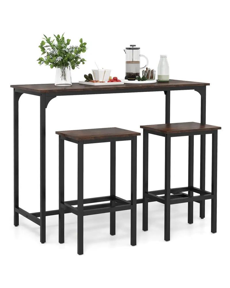 Industrial 3-Piece 47.5’’ Counter-Height Dining Table and 2 Bar Stools-Coffee - Coffee - Dining Room Sets