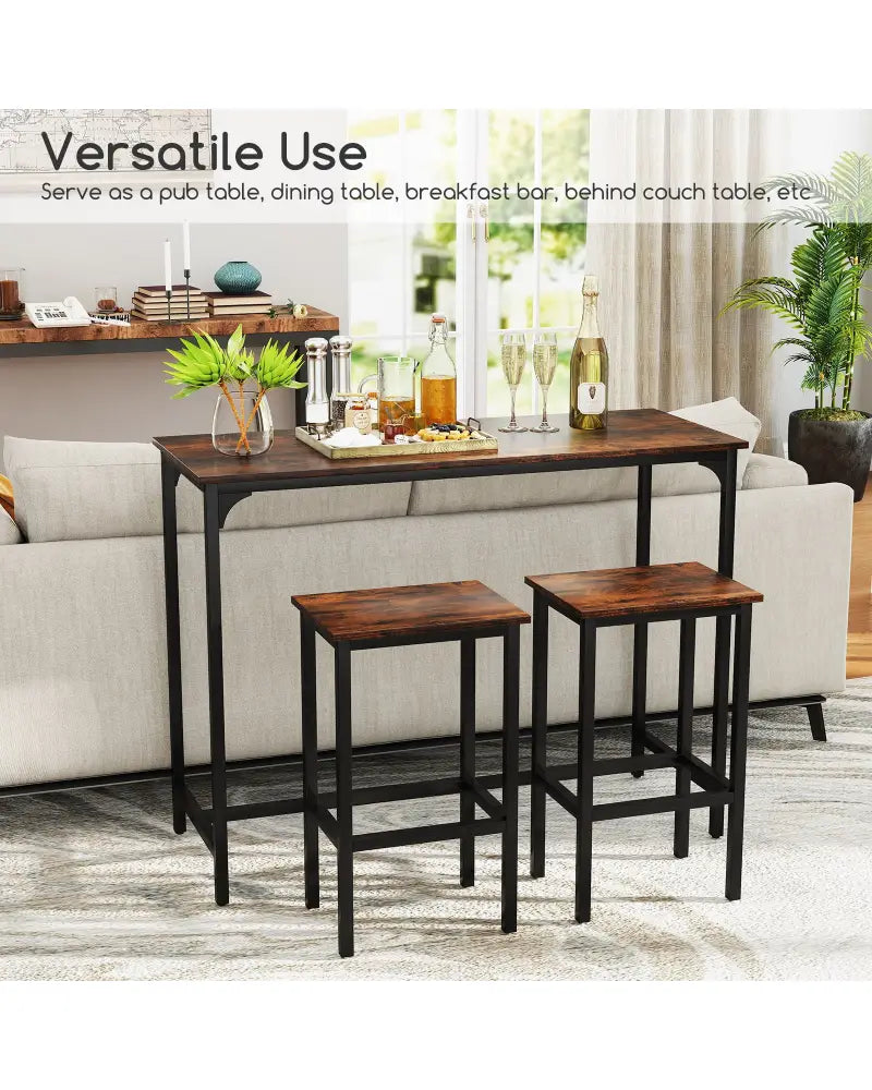 Industrial 3-Piece 47.5’’ Counter-Height Dining Table and 2 Bar Stools-Coffee - Coffee - Dining Room Sets