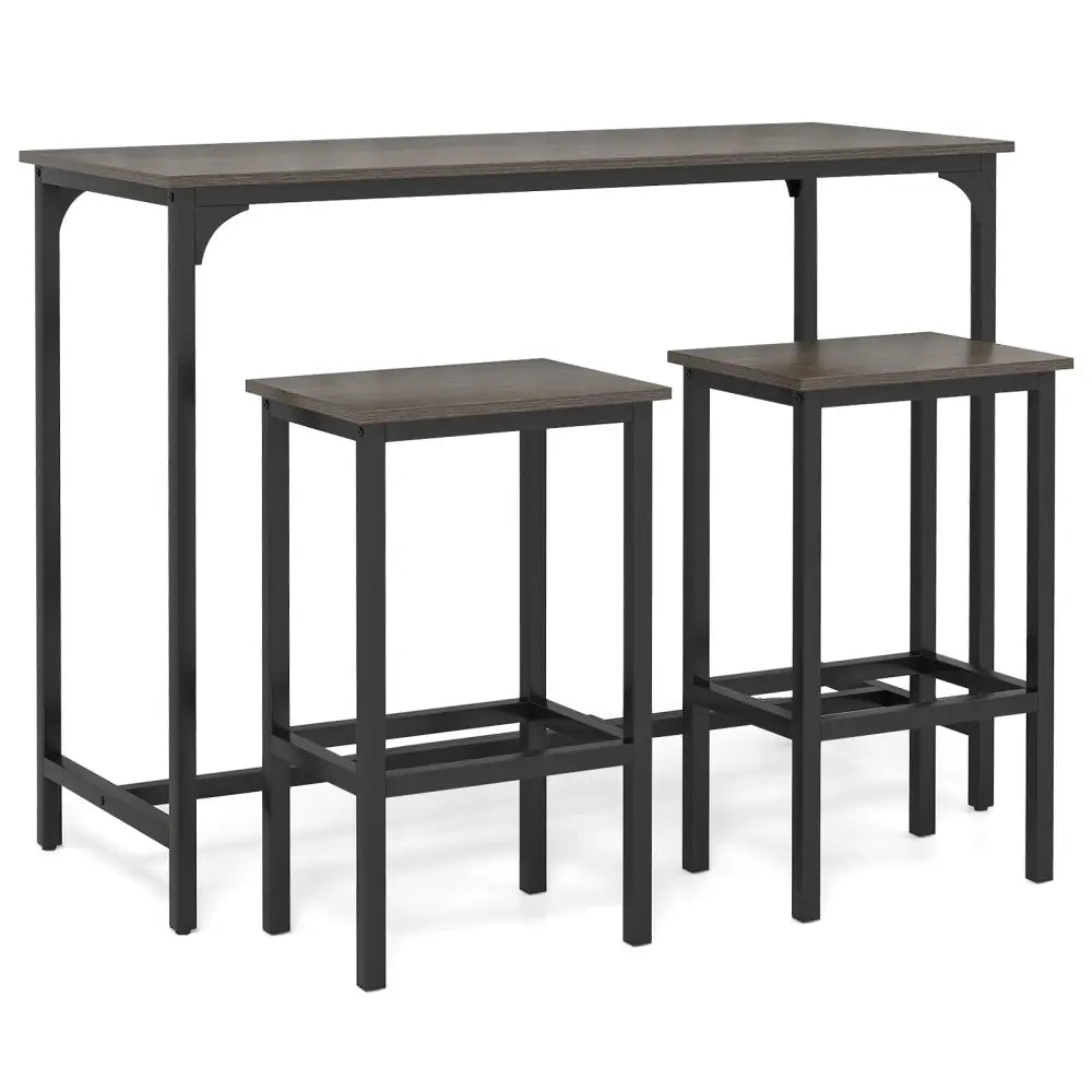Industrial 3-Piece 47.5’’ Counter-Height Dining Table and 2 Bar Stools-Gray - Gray - Dining Room Sets