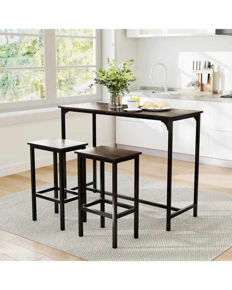 Industrial 3-Piece 47.5’’ Counter-Height Dining Table and 2 Bar Stools-Gray - Gray - Dining Room Sets