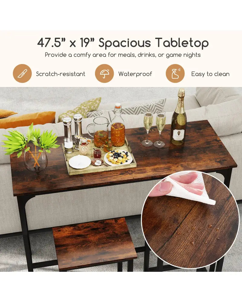 Industrial 3-Piece 47.5’’ Counter-Height Dining Table and 2 Bar Stools-Coffee - Coffee - Dining Room Sets