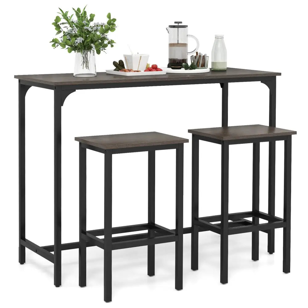 Industrial 3-Piece 47.5’’ Counter-Height Dining Table and 2 Bar Stools-Gray - Gray - Dining Room Sets
