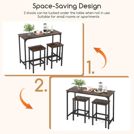 Industrial 3-Piece 47.5’’ Counter-Height Dining Table and 2 Bar Stools-Coffee - Coffee - Dining Room Sets