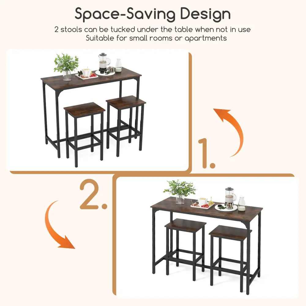 Industrial 3-Piece 47.5’’ Counter-Height Dining Table and 2 Bar Stools-Coffee - Coffee - Dining Room Sets