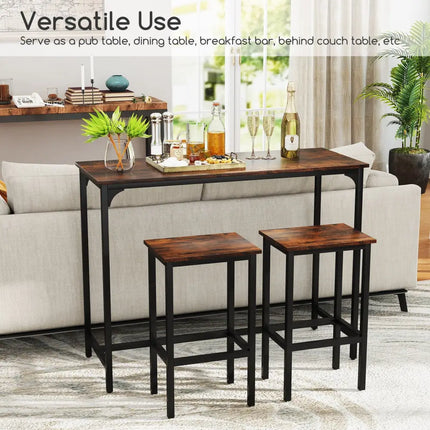 Industrial 3-Piece 47.5’’ Counter-Height Dining Table and 2 Bar Stools-Coffee - Coffee - Dining Room Sets