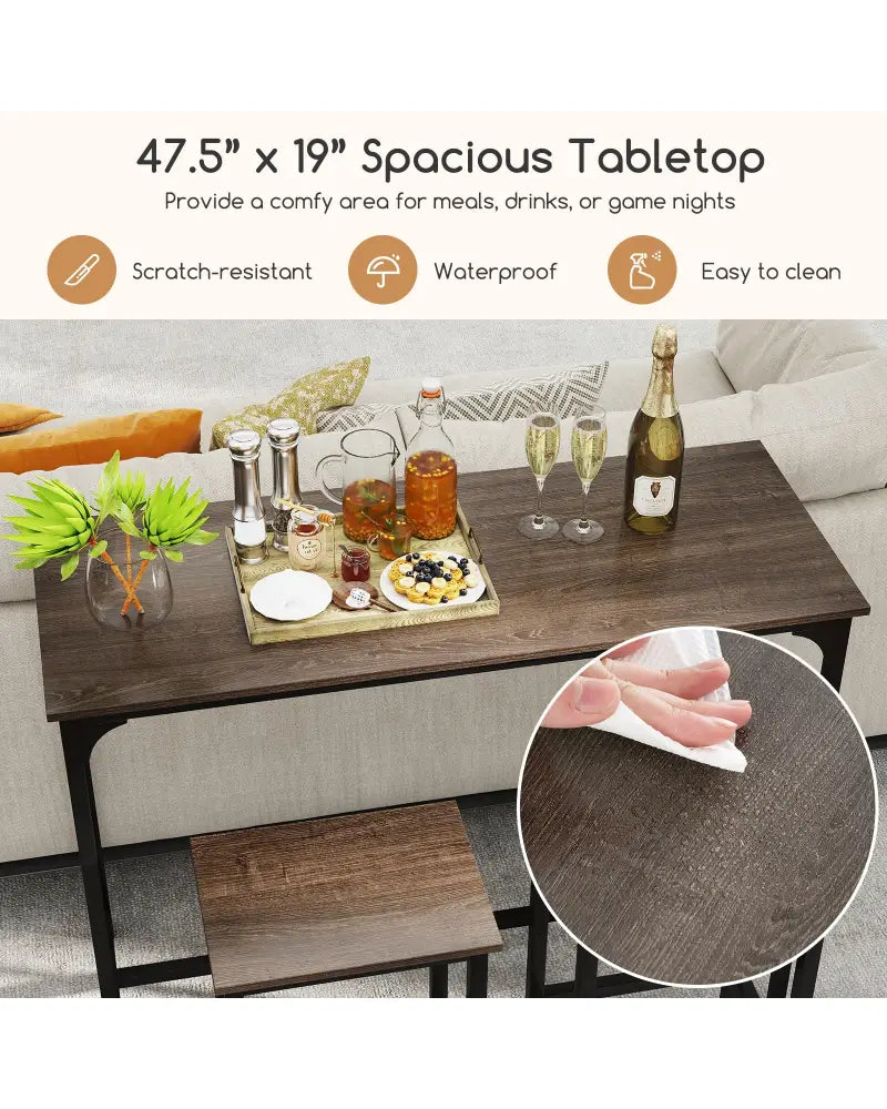 Industrial 3-Piece 47.5’’ Counter-Height Dining Table and 2 Bar Stools-Gray - Gray - Dining Room Sets