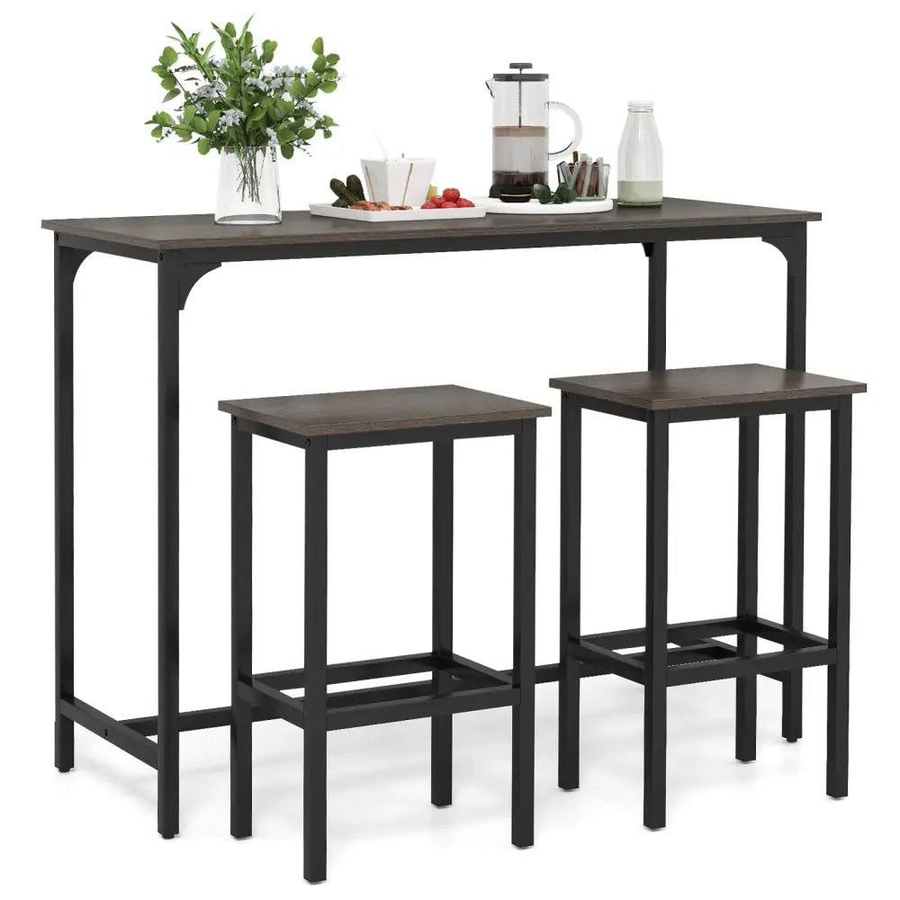 Industrial 3-Piece 47.5’’ Counter-Height Dining Table and 2 Bar Stools-Gray - Gray - Dining Room Sets