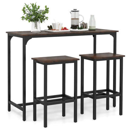 Industrial 3-Piece 47.5’’ Counter-Height Dining Table and 2 Bar Stools-Coffee - Coffee - Dining Room Sets