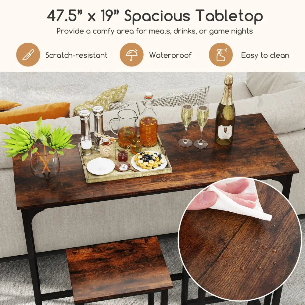 Industrial 3-Piece 47.5’’ Counter-Height Dining Table and 2 Bar Stools-Coffee - Coffee - Dining Room Sets