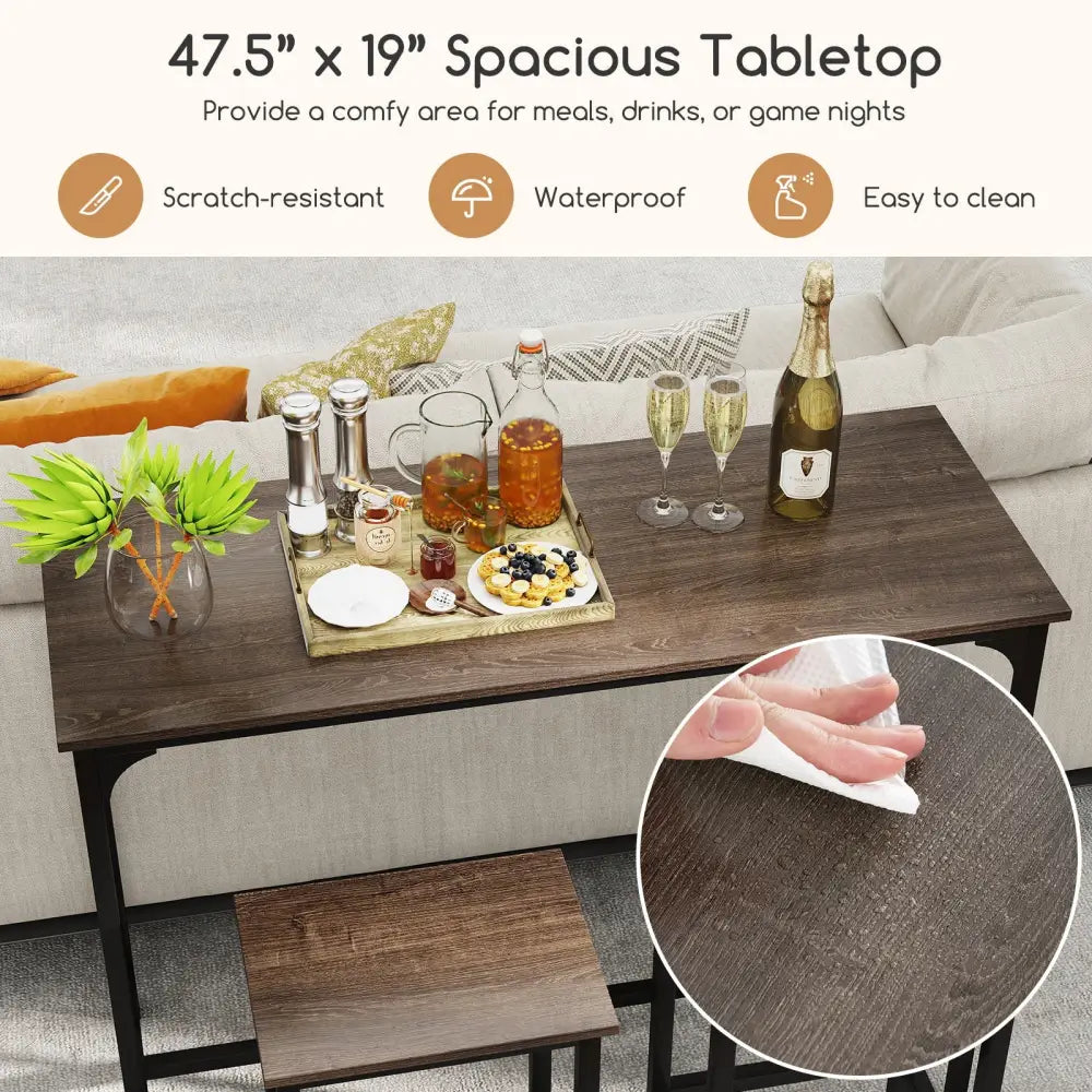 Industrial 3-Piece 47.5’’ Counter-Height Dining Table and 2 Bar Stools-Gray - Gray - Dining Room Sets
