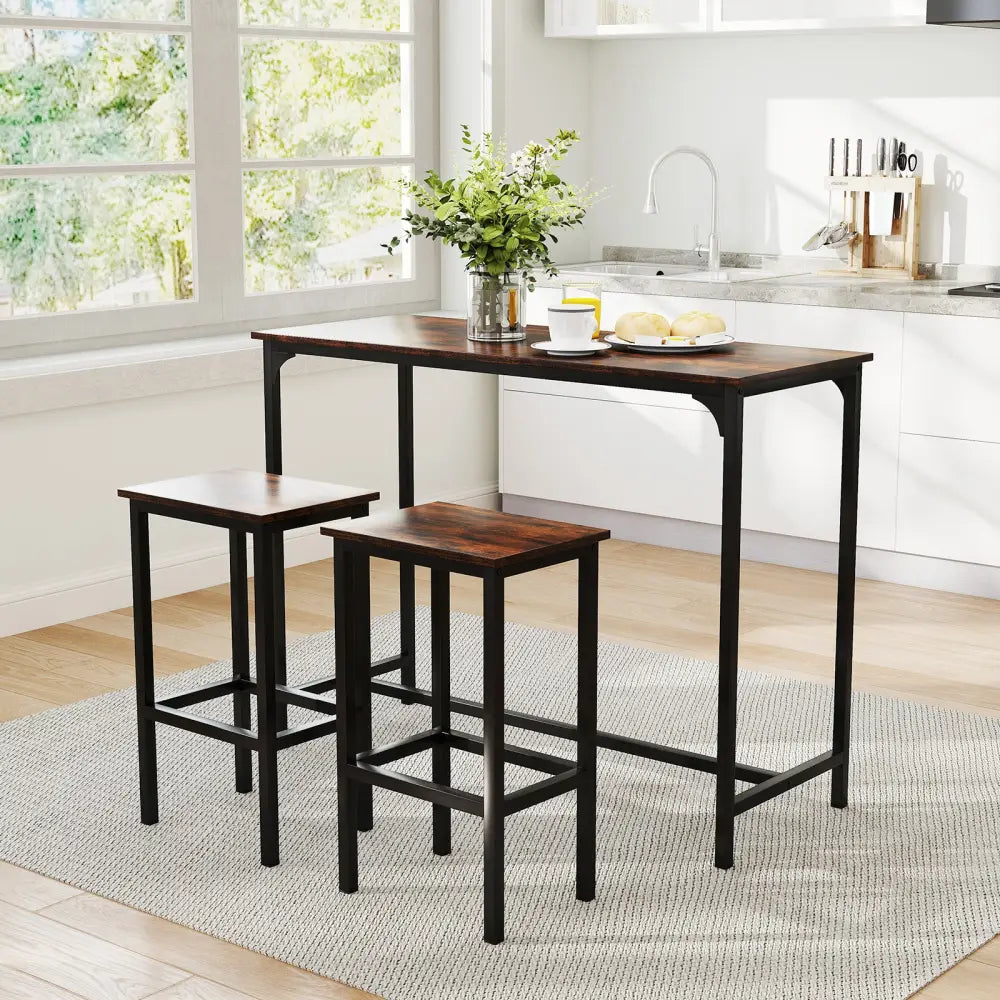 Industrial 3-Piece 47.5’’ Counter-Height Dining Table and 2 Bar Stools-Coffee - Coffee - Dining Room Sets