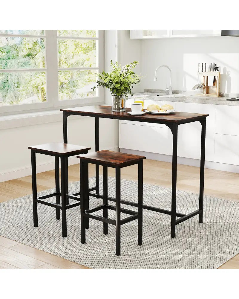 Industrial 3-Piece 47.5’’ Counter-Height Dining Table and 2 Bar Stools-Coffee - Coffee - Dining Room Sets