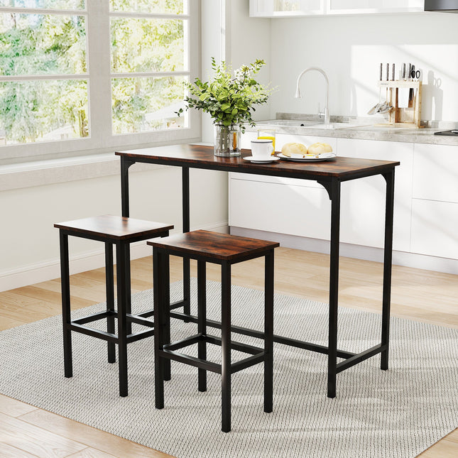 Industrial 3-Piece 47.5’’ Counter-Height Dining Table and 2 Bar Stools-Coffee - Coffee - Dining Room Sets