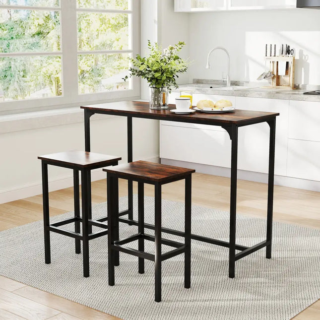 Industrial 3-Piece 47.5’’ Counter-Height Dining Table and 2 Bar Stools-Coffee - Coffee - Dining Room Sets
