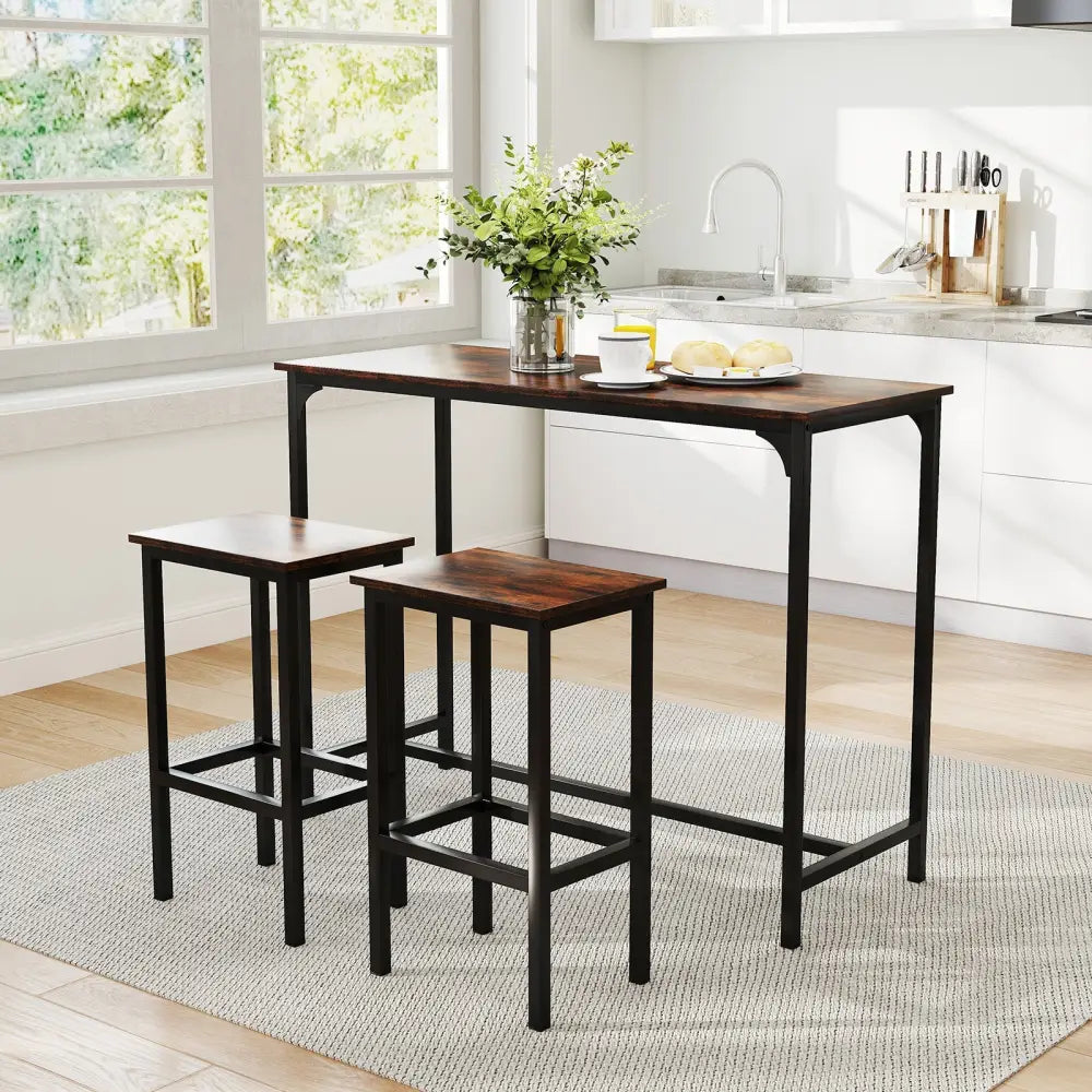 Industrial 3-Piece 47.5’’ Counter-Height Dining Table and 2 Bar Stools-Coffee - Coffee - Dining Room Sets