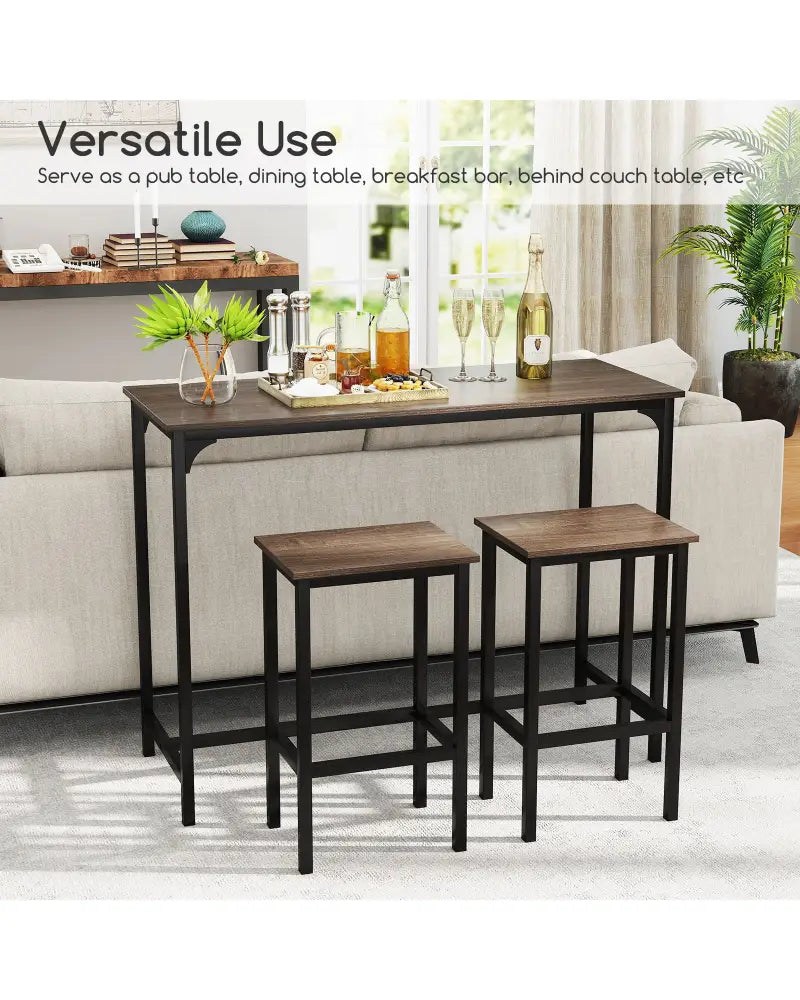 Industrial 3-Piece 47.5’’ Counter-Height Dining Table and 2 Bar Stools-Gray - Gray - Dining Room Sets