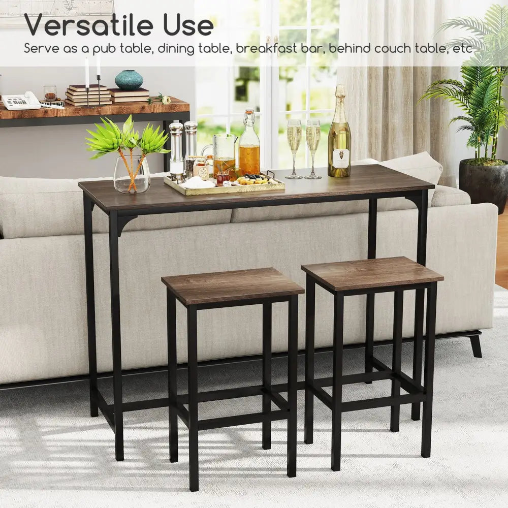 Industrial 3-Piece 47.5’’ Counter-Height Dining Table and 2 Bar Stools-Gray - Gray - Dining Room Sets