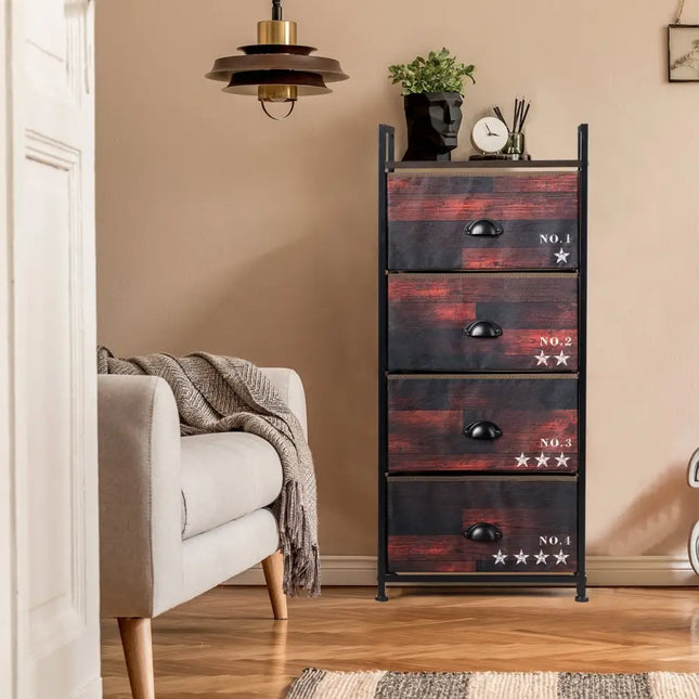 Industrial 4 Fabric Drawers Storage Dresser with Fabric Drawers and Steel Frame Costway