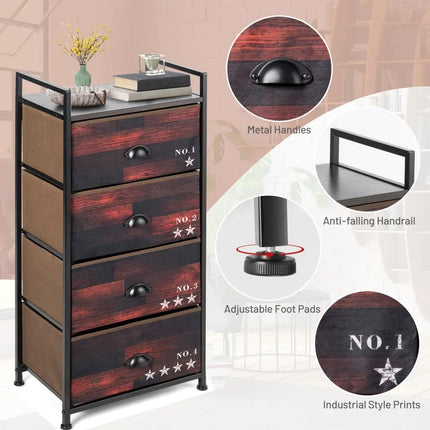 Industrial 4 Fabric Drawers Storage Dresser with Fabric Drawers and Steel Frame Costway