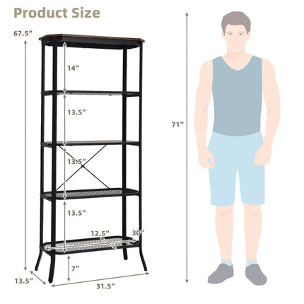Industrial 5-Layer Bookshelf with Out-Stretched Legs-Rustic Brown - Rustic Brown - Bookcases