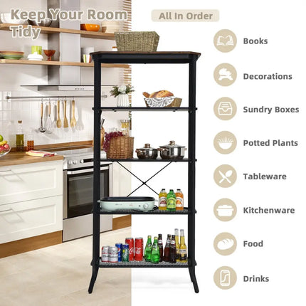 Industrial 5-Layer Bookshelf with Out-Stretched Legs-Rustic Brown - Rustic Brown - Bookcases