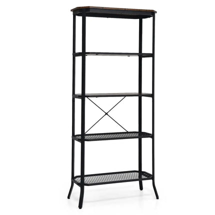 Industrial 5-Layer Bookshelf with Out-Stretched Legs-Rustic Brown - Rustic Brown - Bookcases