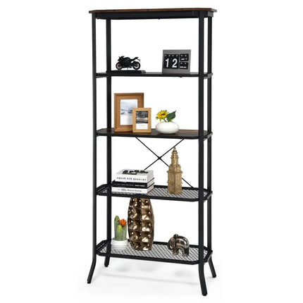 Industrial 5-Layer Bookshelf with Out-Stretched Legs-Rustic Brown - Rustic Brown - Bookcases