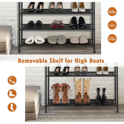 Industrial Adjustable 5-Tier Metal Shoe Rack with 4 Shelves for 16-20 Pairs - Rustic Brown - Shoe Racks & Storage