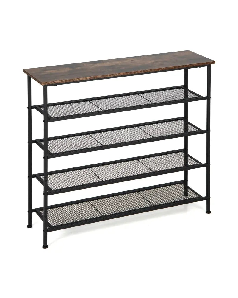 Industrial Adjustable 5-Tier Metal Shoe Rack with 4 Shelves for 16-20 Pairs - Rustic Brown - Shoe Racks & Storage